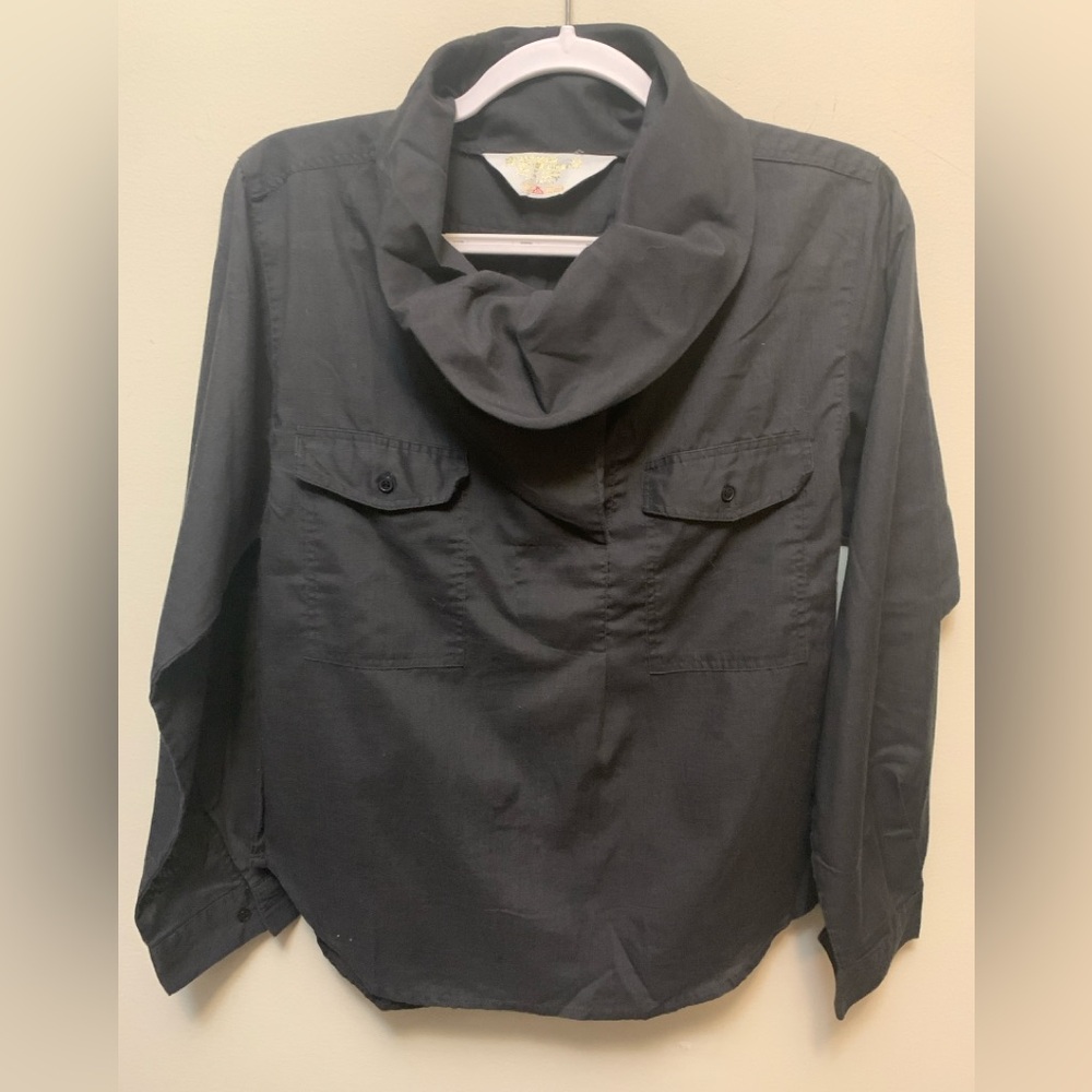 VINTAGE Black Cowl Neck Light Cotton Blend Blouse